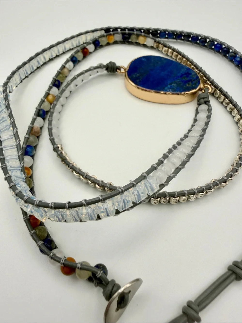 Artisan Lapis Blue Multi-Row Beaded Wrap Bracelet - Picture 6 of 10